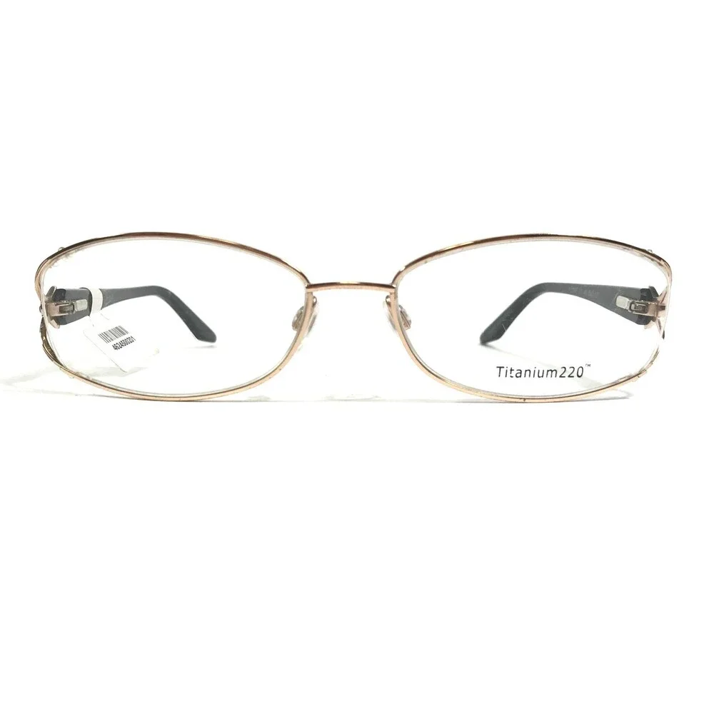 Titanium 220 Eyeglasses Frames T 220-05 COL 40 Black Gold Round 55-17-135